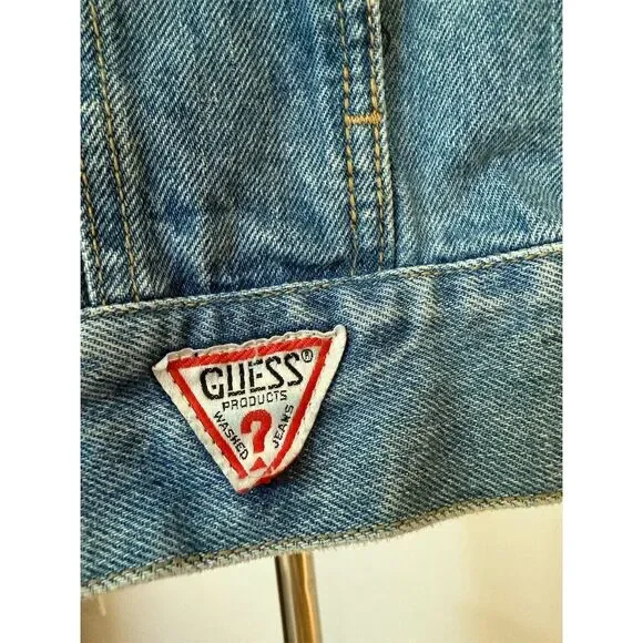 Vintage Guess Denim Trucker Jacket Unisex Blue 80s Casual Button-Up - Picture 4 of 7